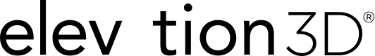 Logo with the word "elevation3D" in black on a transparent background.